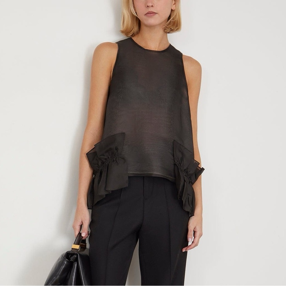 BITE STUDIOS ruffle frill silk organza top in black